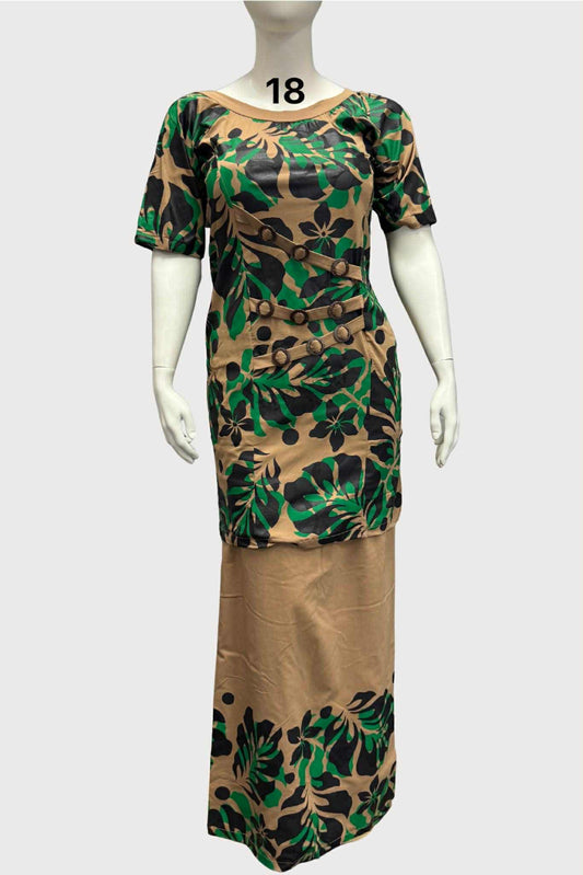 BROWN BLACK & GREEN FLORAL PULETASI - SIZE 18