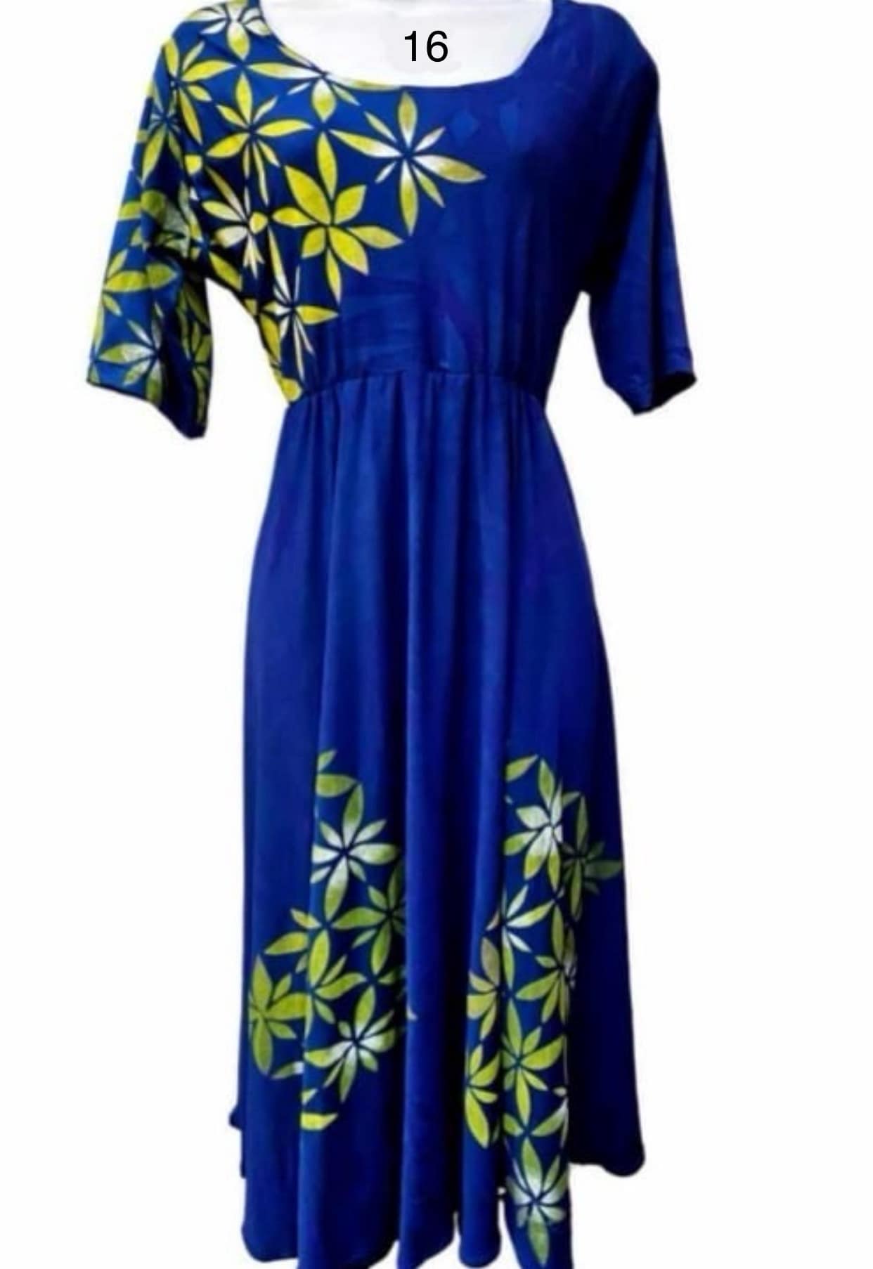 BLUE & YELLOW FLORAL HIGH WAIST DRESS - SIZE 16
