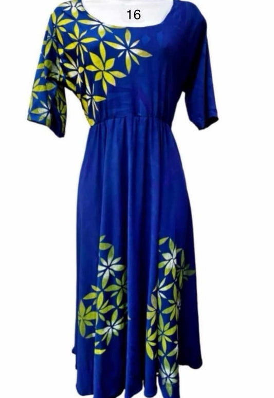 BLUE & YELLOW FLORAL HIGH WAIST DRESS - SIZE 16