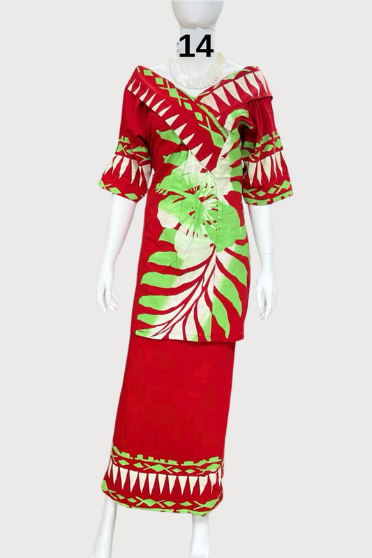 RED & GREEN FLORAL PULETASI - SIZE 14