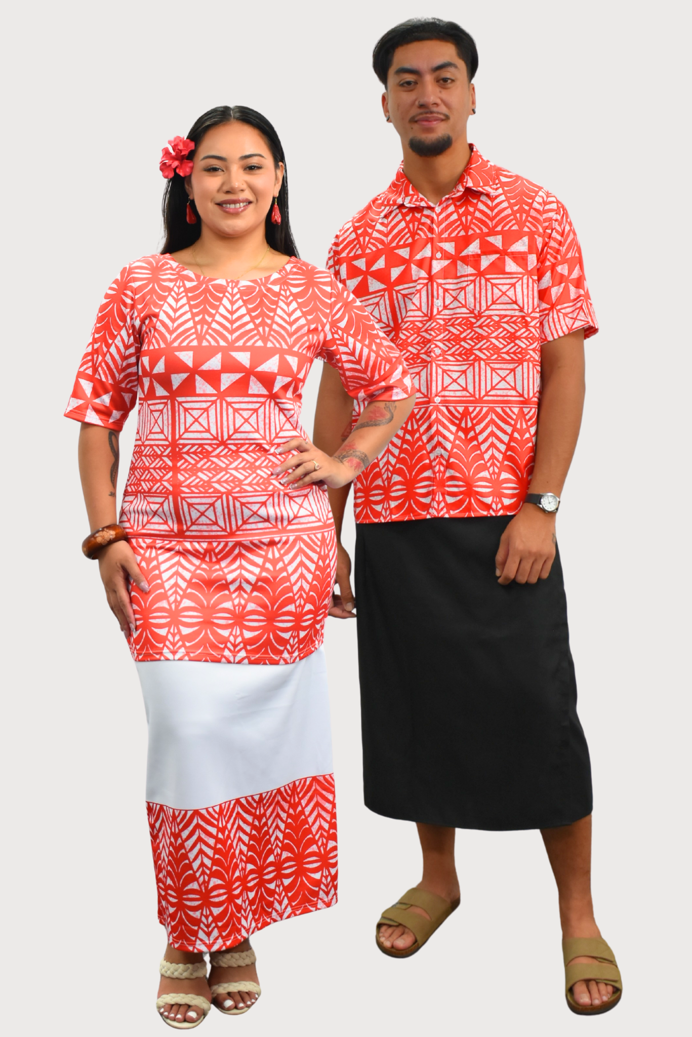 TALIA PULETASI - ROUND NECK PULETASI - TWO PIECE OUTFIT - RED & WHITE
