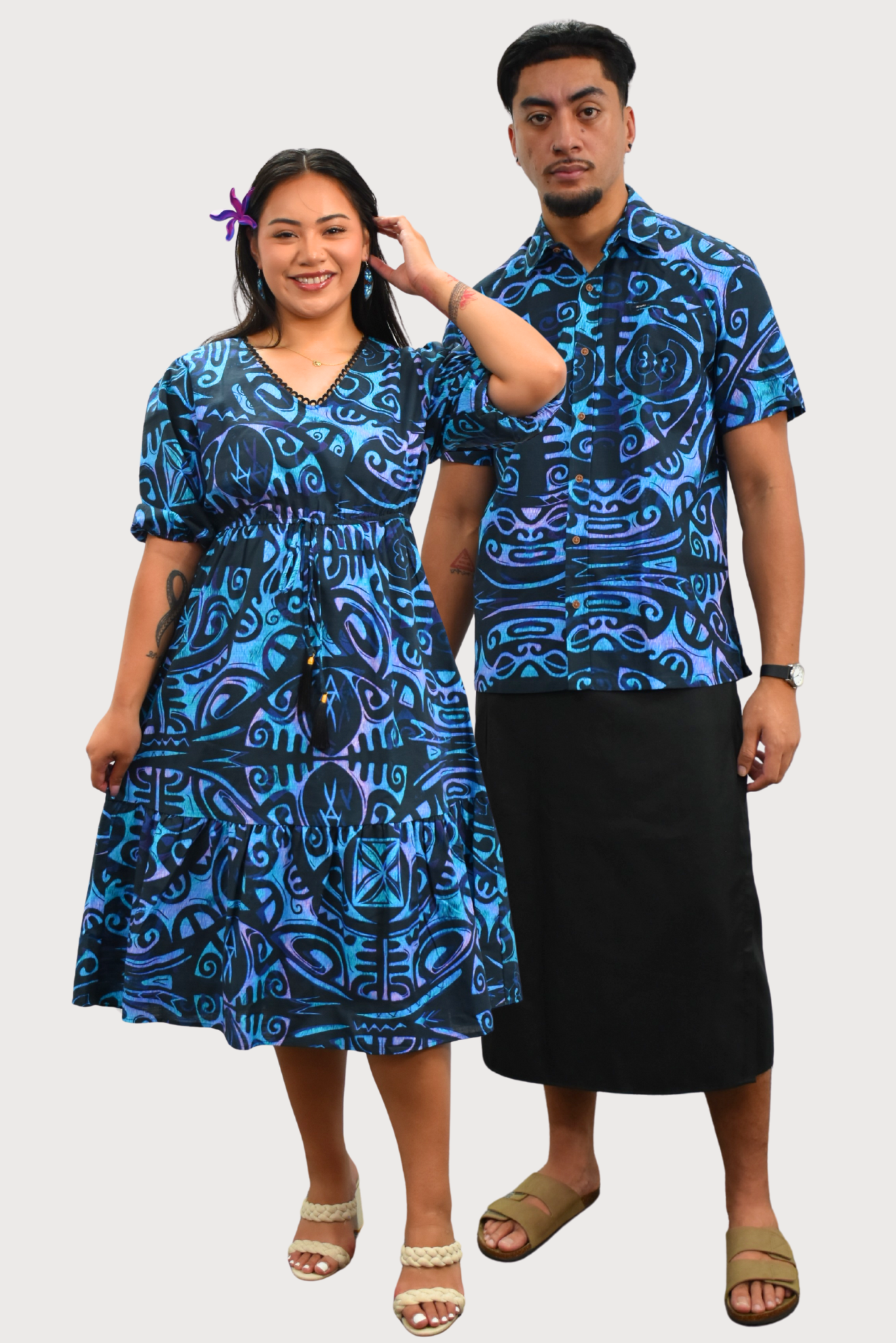 LEILANI DRESS - FLOWY DRESS - BLUE & BLACK