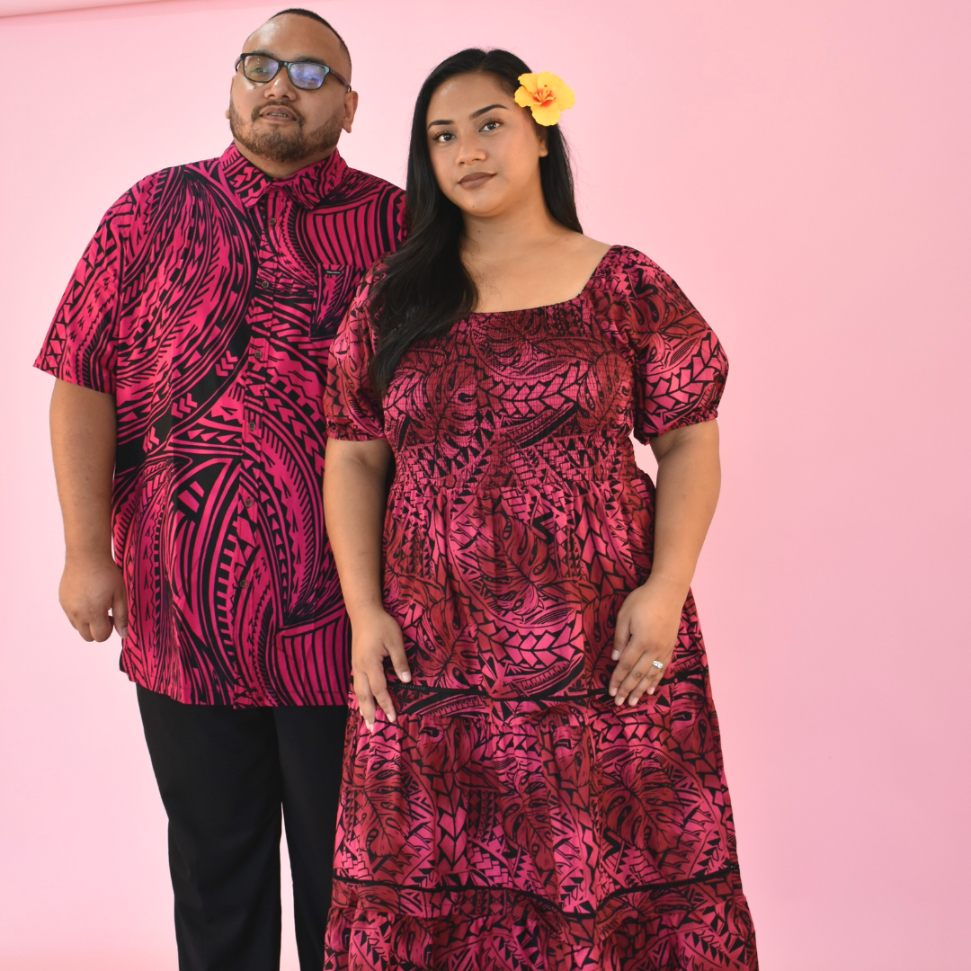ANNA DRESS - V NECK MIDI LENGTH DRESS - PINK & BLACK