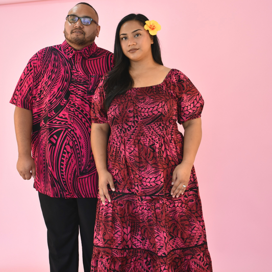 ANNA DRESS - V NECK MIDI LENGTH DRESS - PINK & BLACK
