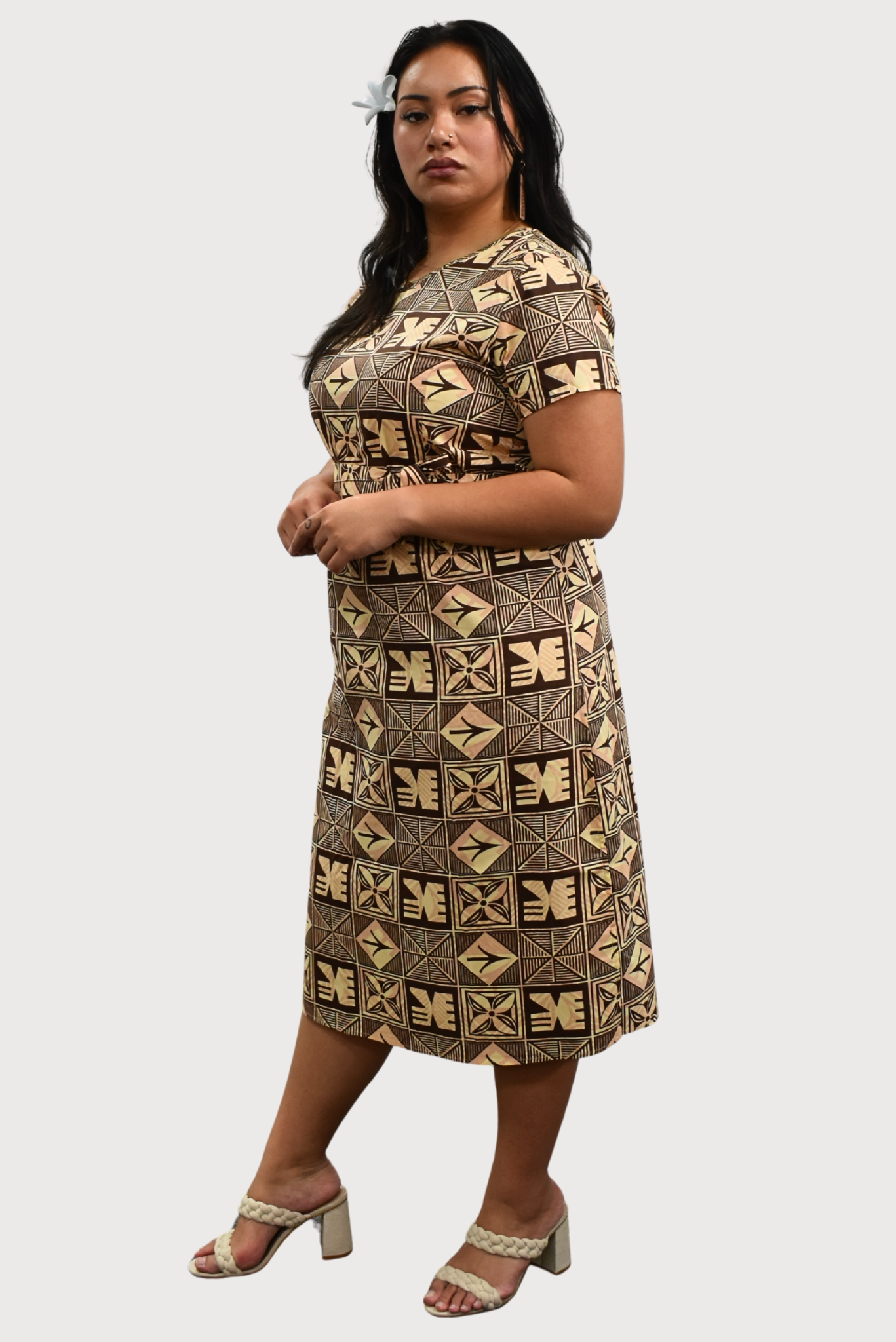 ELENA DRESS - MIDI DRESS - BEIGE & BROWN