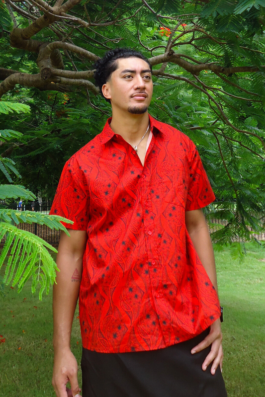 KASI SHIRT - COLLARED BUTTON UP - RED & BLACK