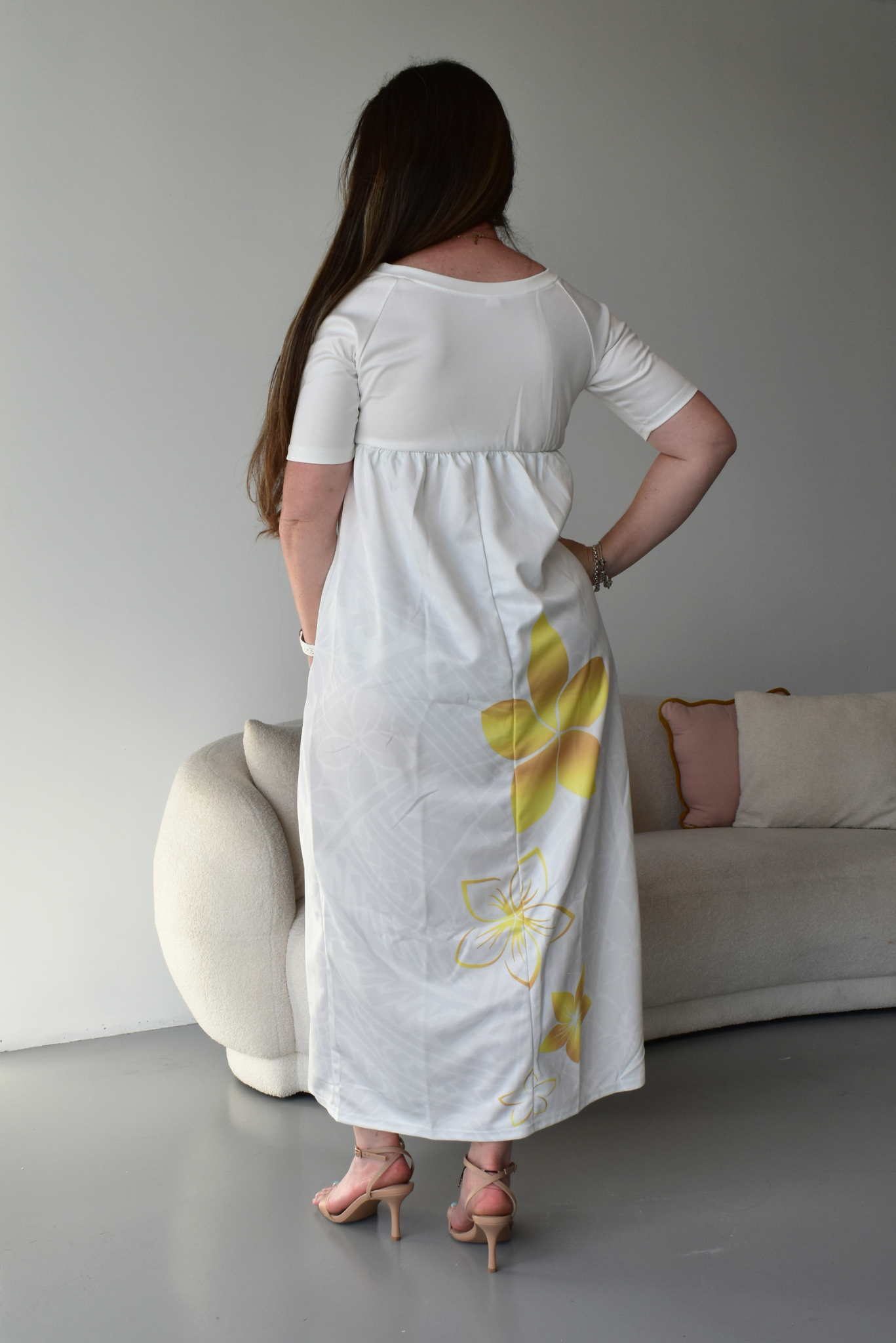 (PRE-ORDER) GOLD TIARE - HIGH WAISTED MAXI DRESS - GOLD & WHITE