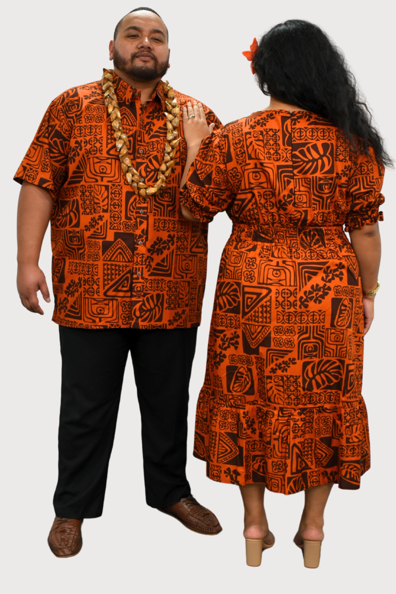 ANNA DRESS - ELASTIC WAIST A-LINE DRESS - ORANGE & BROWN