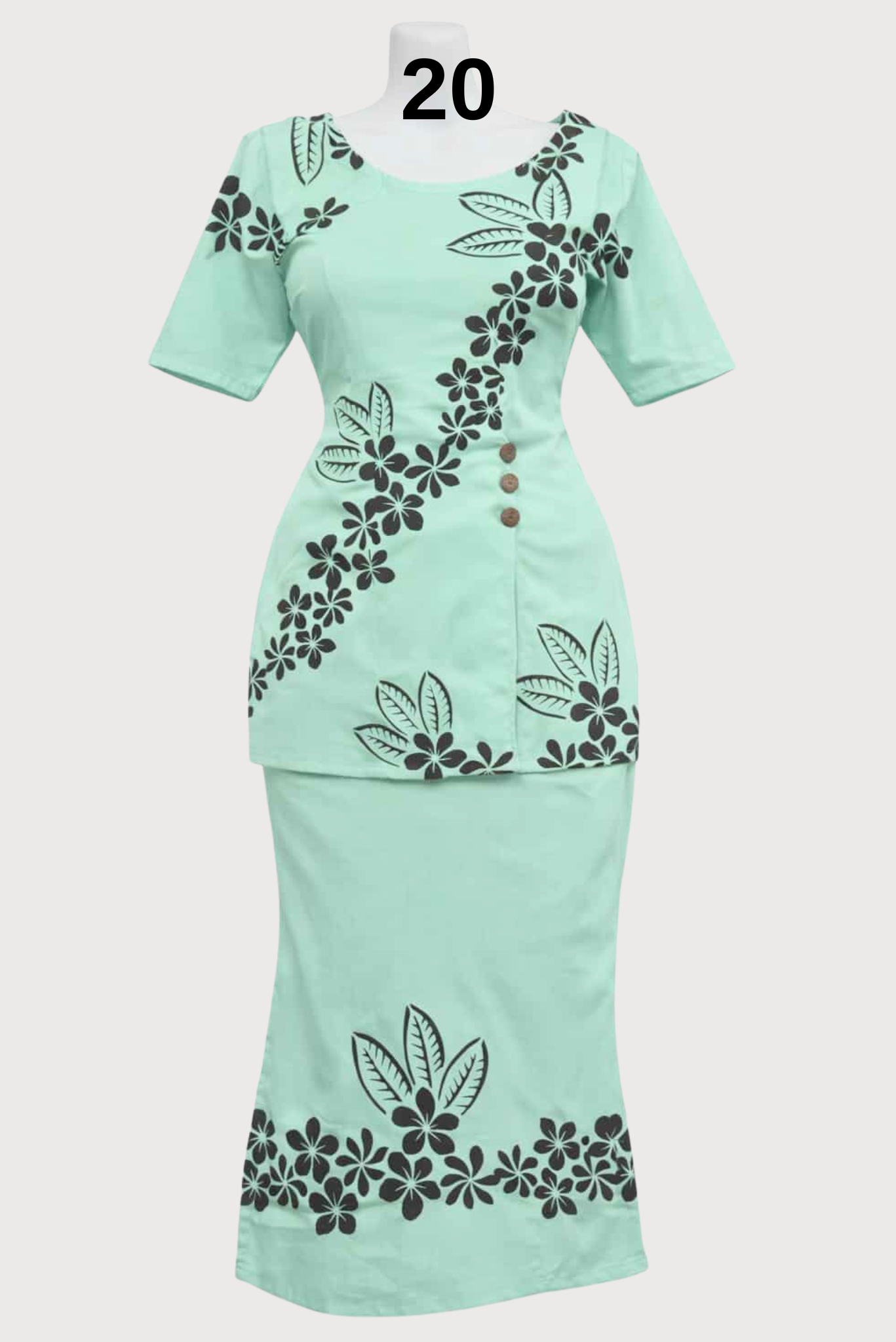 MINT & BLACK FLORAL PULETASI - SIZE 20