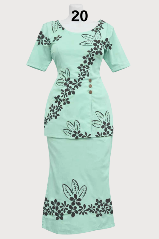 MINT & BLACK FLORAL PULETASI - SIZE 20