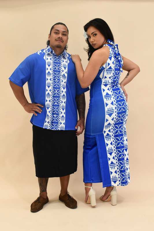 (PRE-ORDER) ELEI PULETASI  - HALTER NECK PULETASI - TWO PIECE OUTFIT - BLUE & WHITE