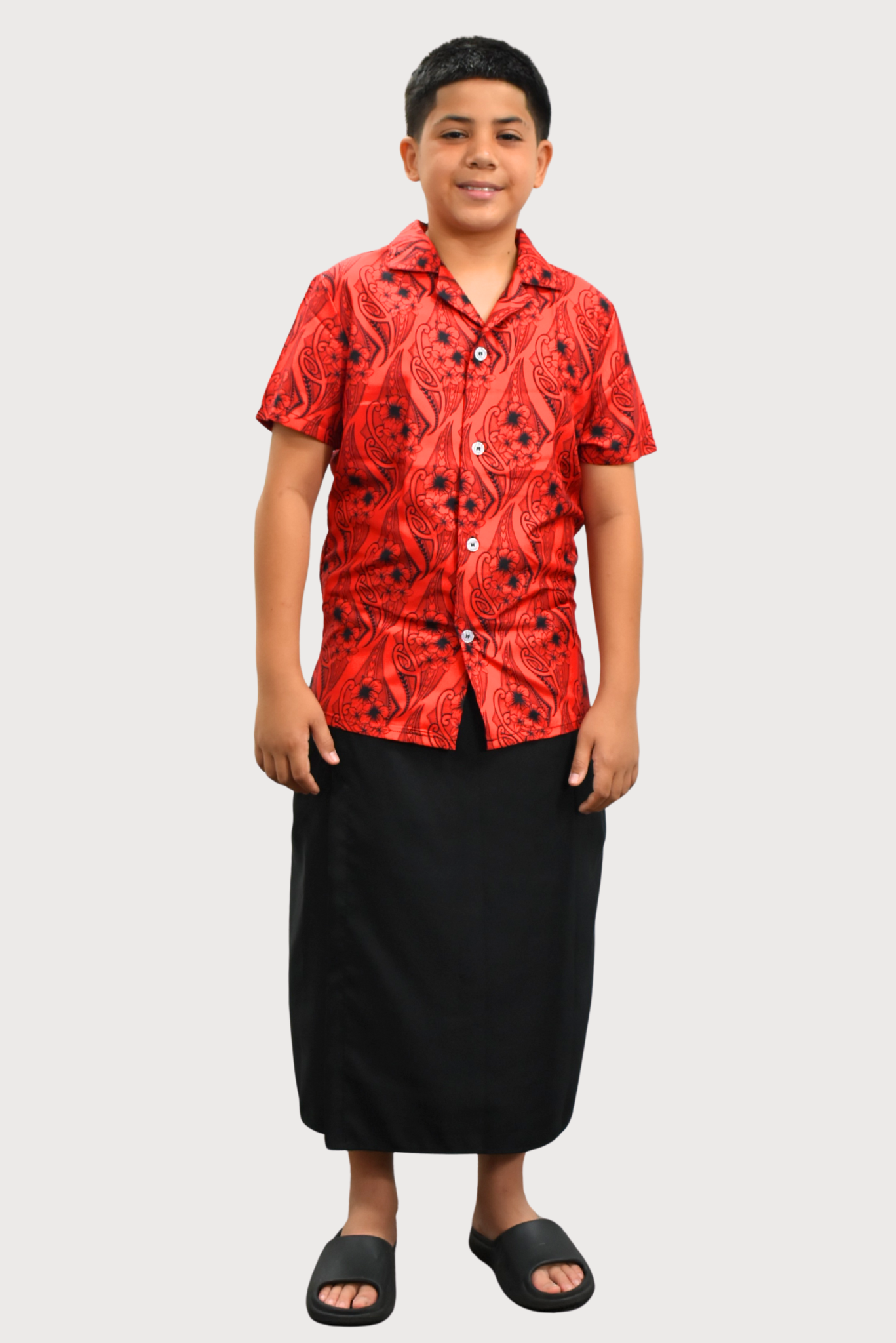 KASI BOYS SHIRT - COLLARED BUTTON UP - RED & BLACK