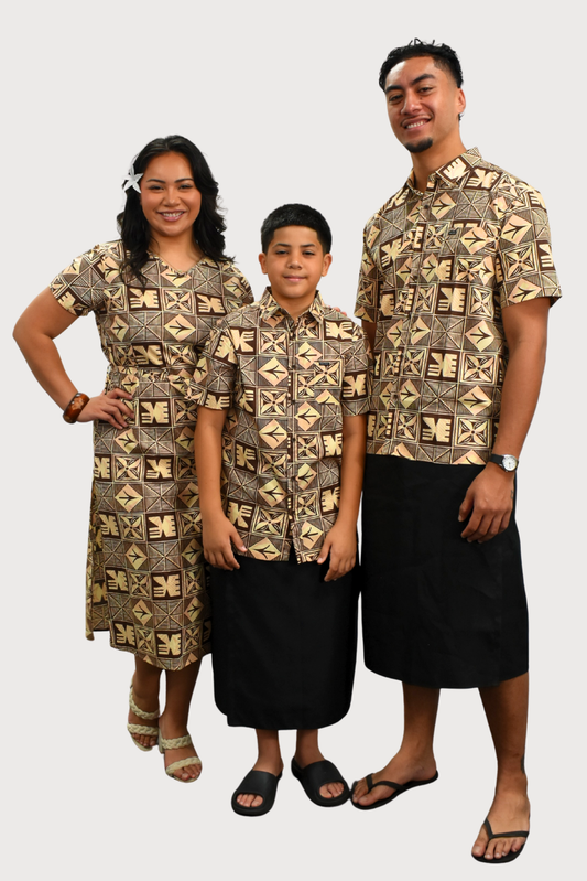 EZRA BOYS SHIRT - COLLARED SHIRT - BEIGE & BROWN