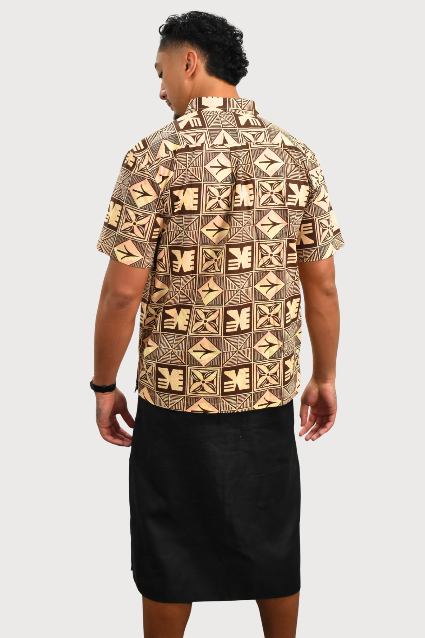 EZRA SHIRT - COLLARED BUTTON UP -  BEIGE & BROWN