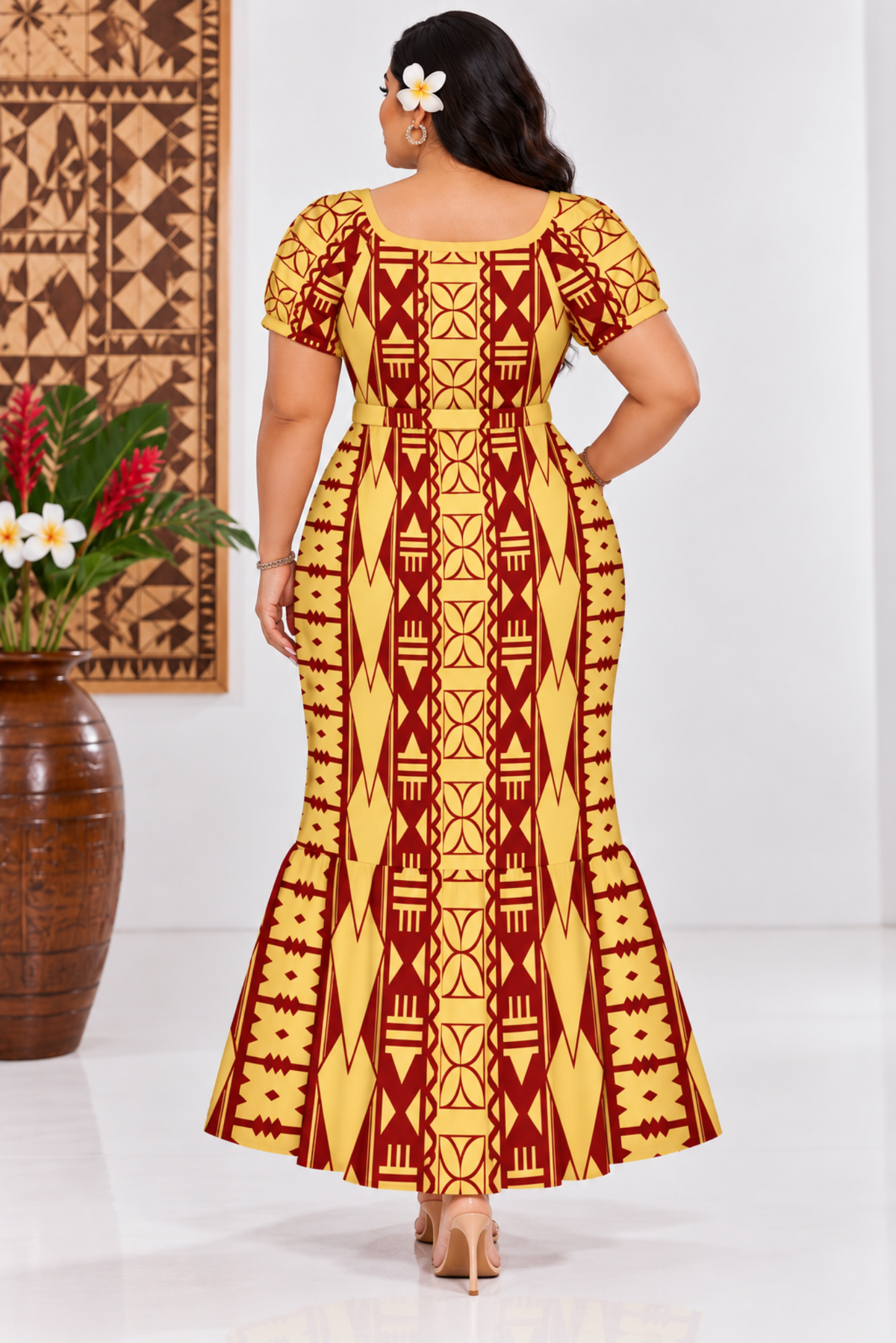 (PRE-ORDER) DRESS - HIGHWAIST FLOWY DRESS - GOLD & MAROON