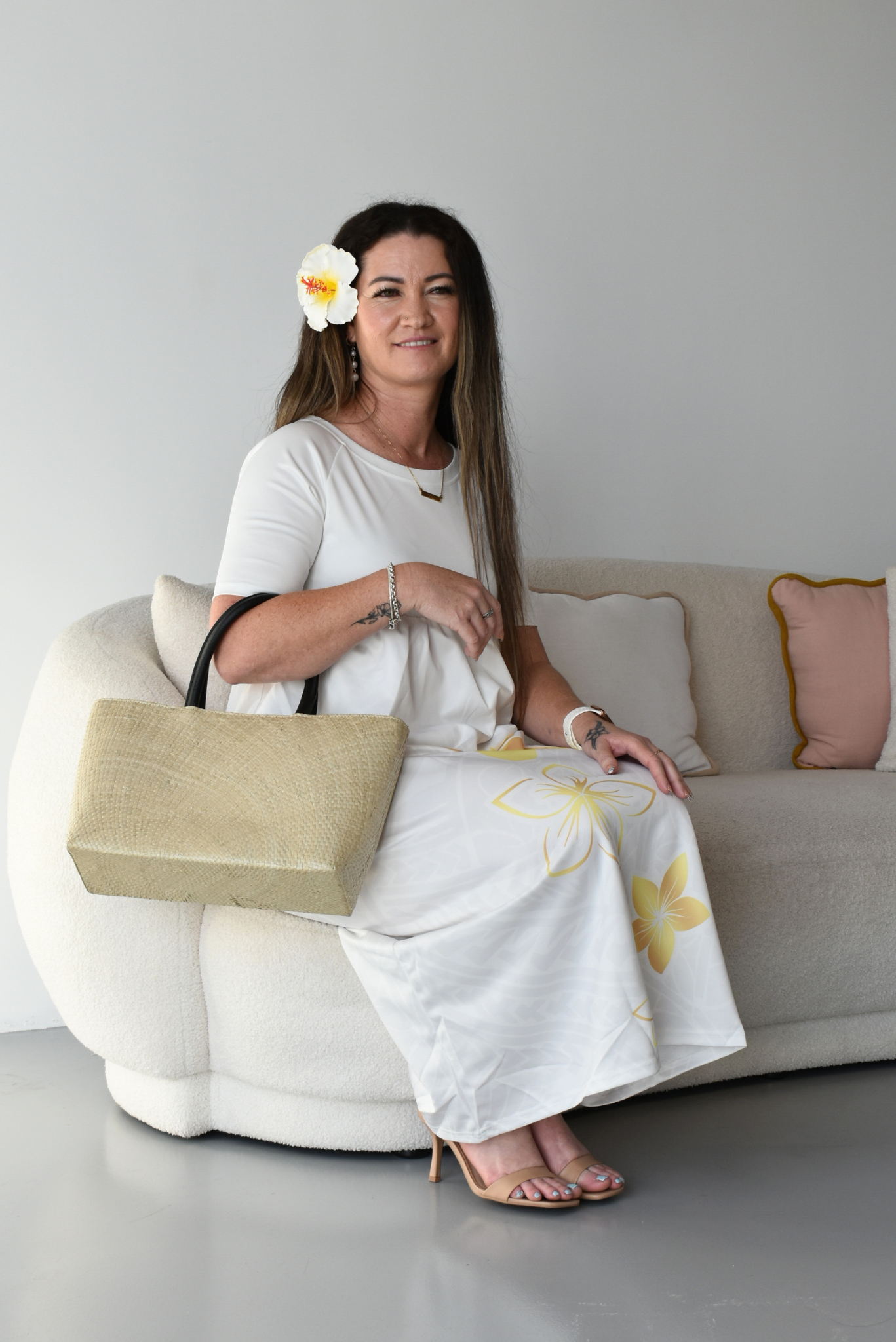 (PRE-ORDER) GOLD TIARE - HIGH WAISTED MAXI DRESS - GOLD & WHITE