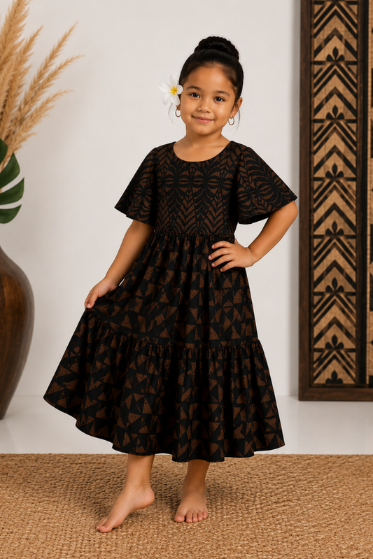 (PRE-ORDER) GIRLS DRESS - FLOWY DRESS - BROWN & BLACK