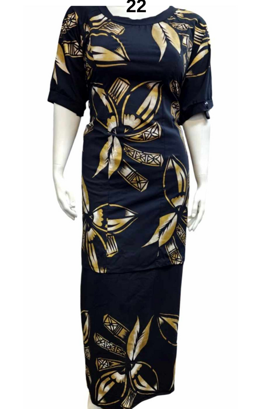 BLACK & BEIGE ISLAND PULETASI - SIZE 22