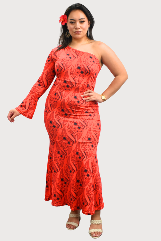 (PRE-ORDER) KIANA DRESS - ONE SLEEVE MAXI DRESS - RED