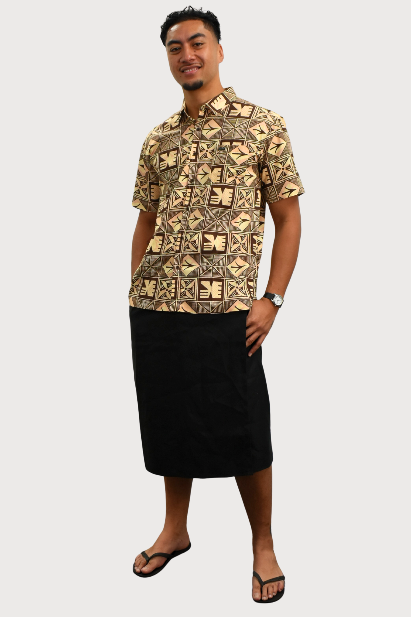 EZRA SHIRT - COLLARED BUTTON UP -  BEIGE & BROWN