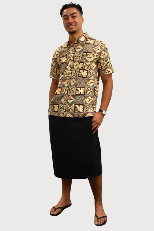 EZRA SHIRT - COLLARED BUTTON UP -  BEIGE & BROWN