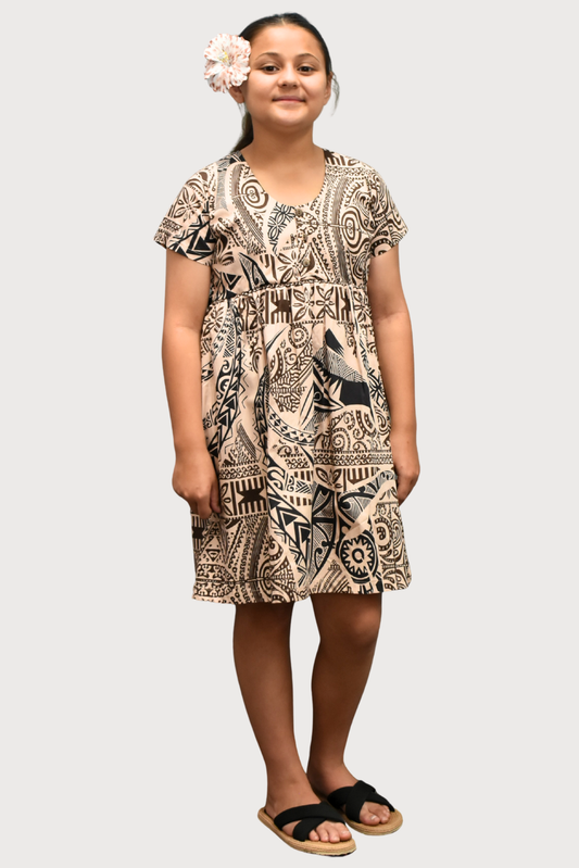 SARAH GIRLS DRESS - FLOWY DRESS - TAN & BLACK