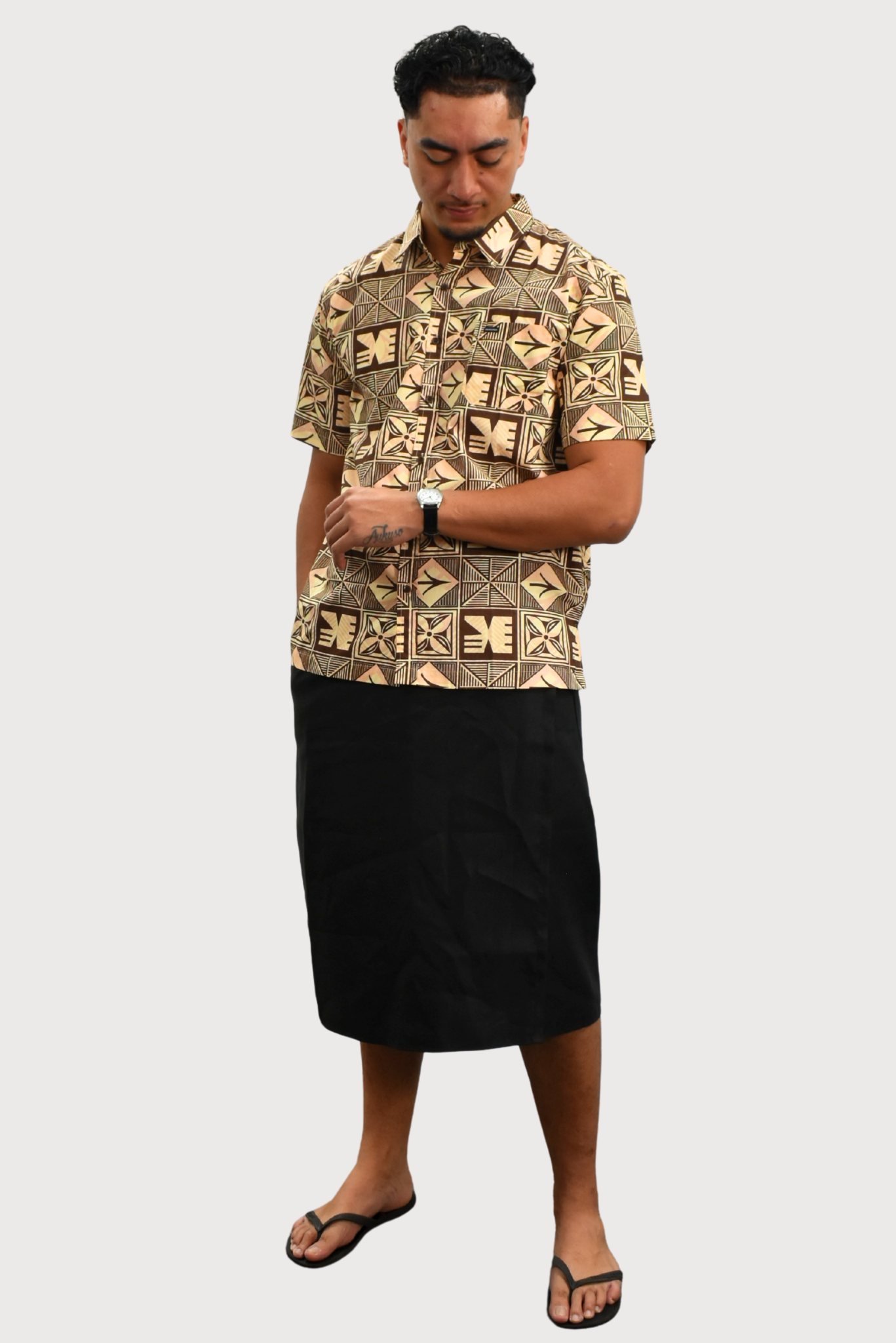 EZRA SHIRT - COLLARED BUTTON UP -  BEIGE & BROWN