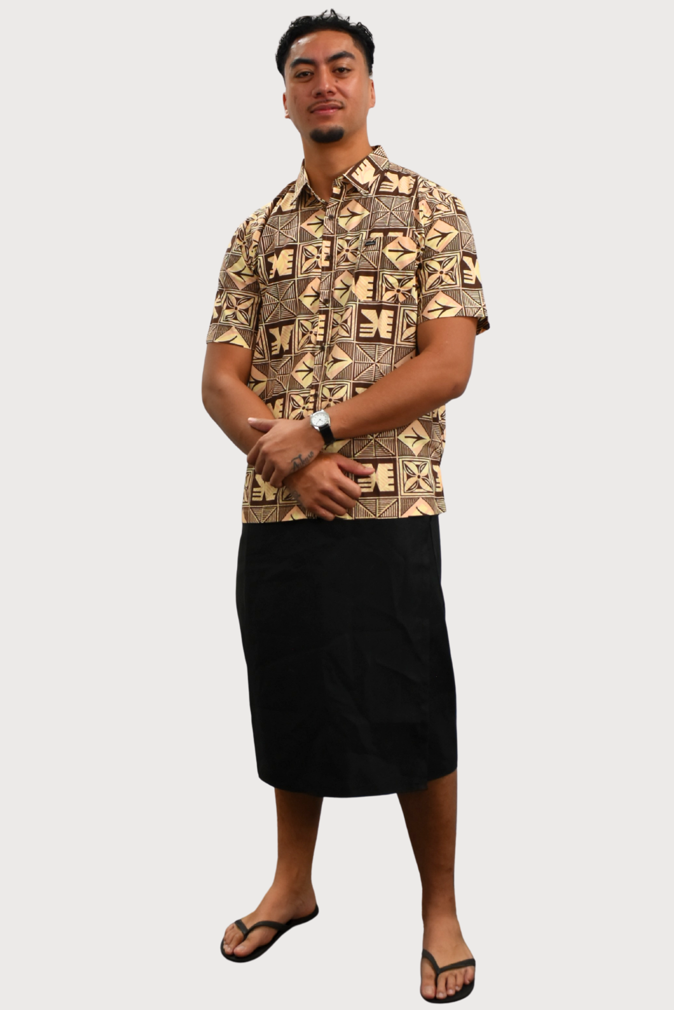 EZRA SHIRT - COLLARED BUTTON UP -  BEIGE & BROWN