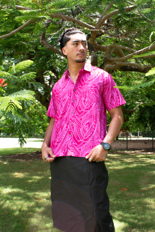 SIONE SHIRT - COLLARED BUTTON UP SHIRT - HOT PINK