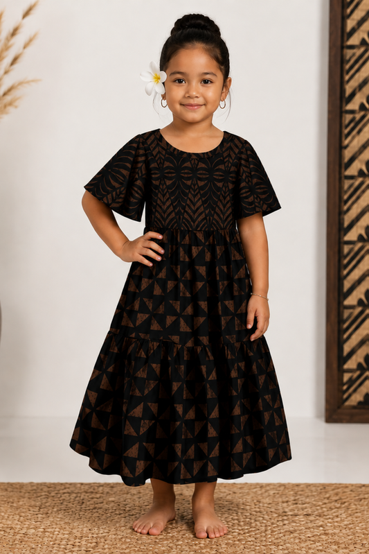 (PRE-ORDER) GIRLS DRESS - FLOWY DRESS - BROWN & BLACK