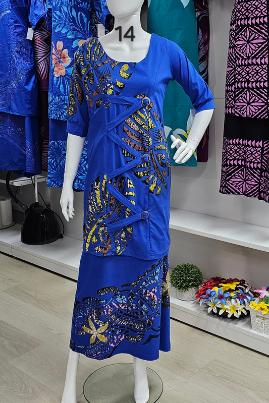 BLUE FLORAL ISLAND PULETASI - SIZE 14