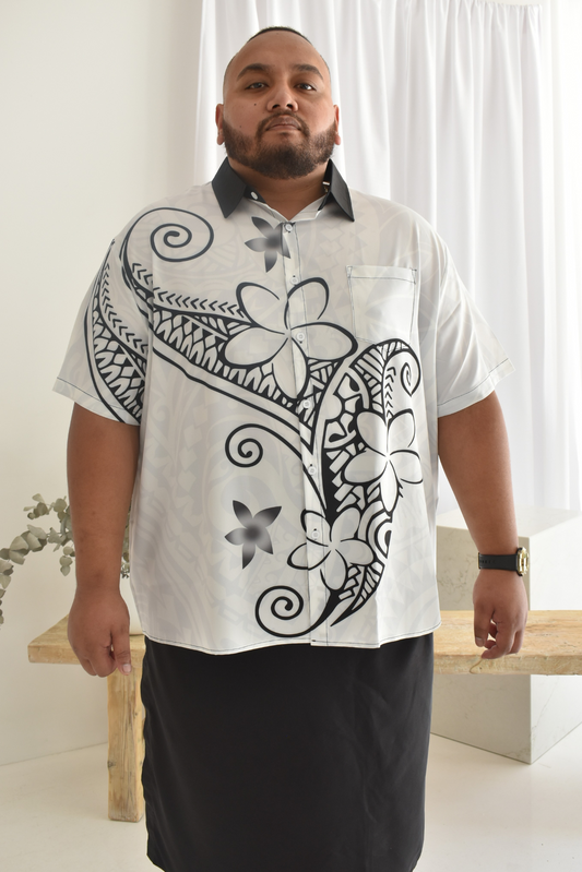 TOMASI SHIRT - COLLARED BUTTON UP SHIRT - WHITE & BLACK