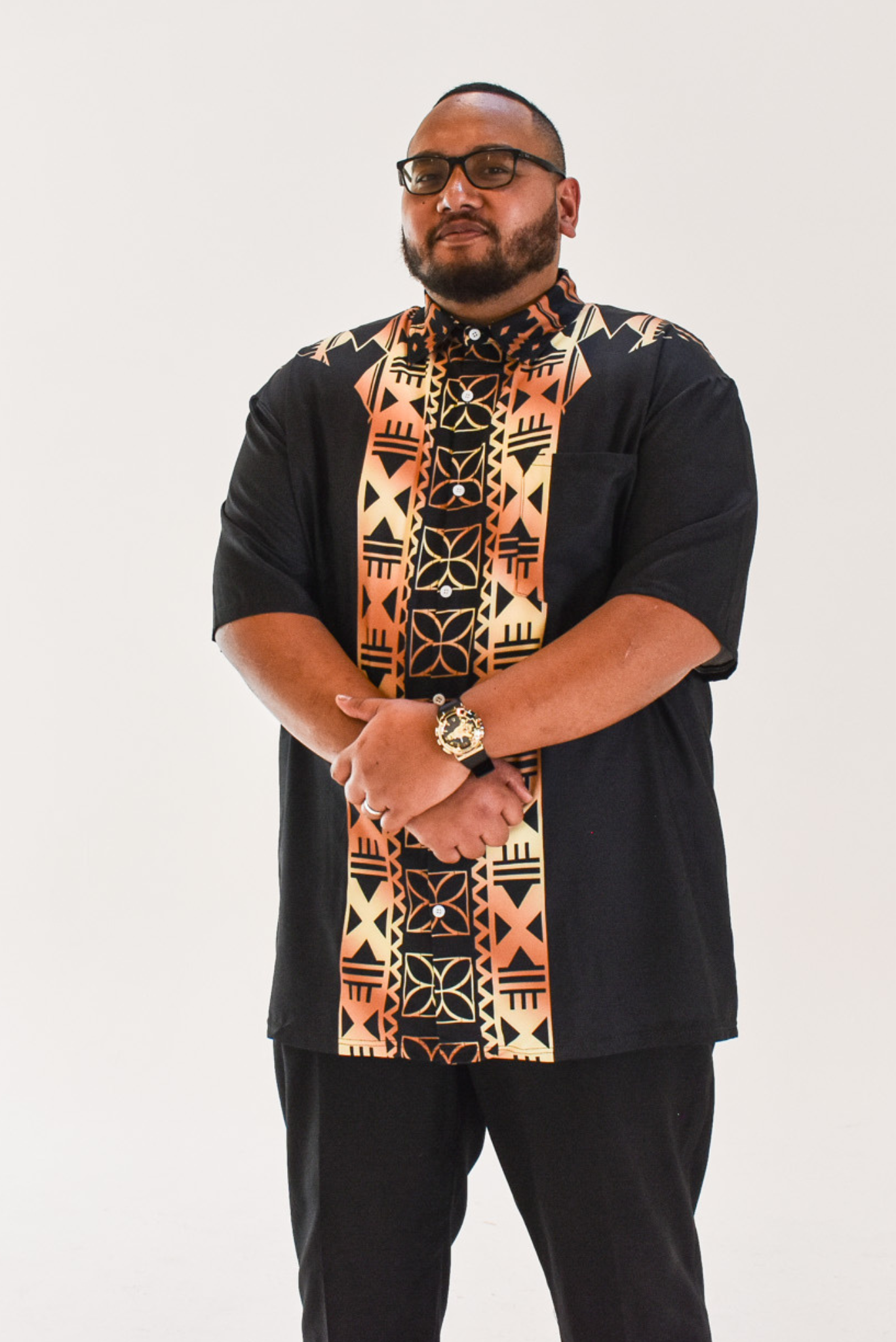 ESEKIA SHIRT - MENS SHIRT - COLLARED BUTTON UP - BLACK & GOLD