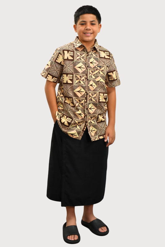 EZRA BOYS SHIRT - COLLARED SHIRT - BEIGE & BROWN