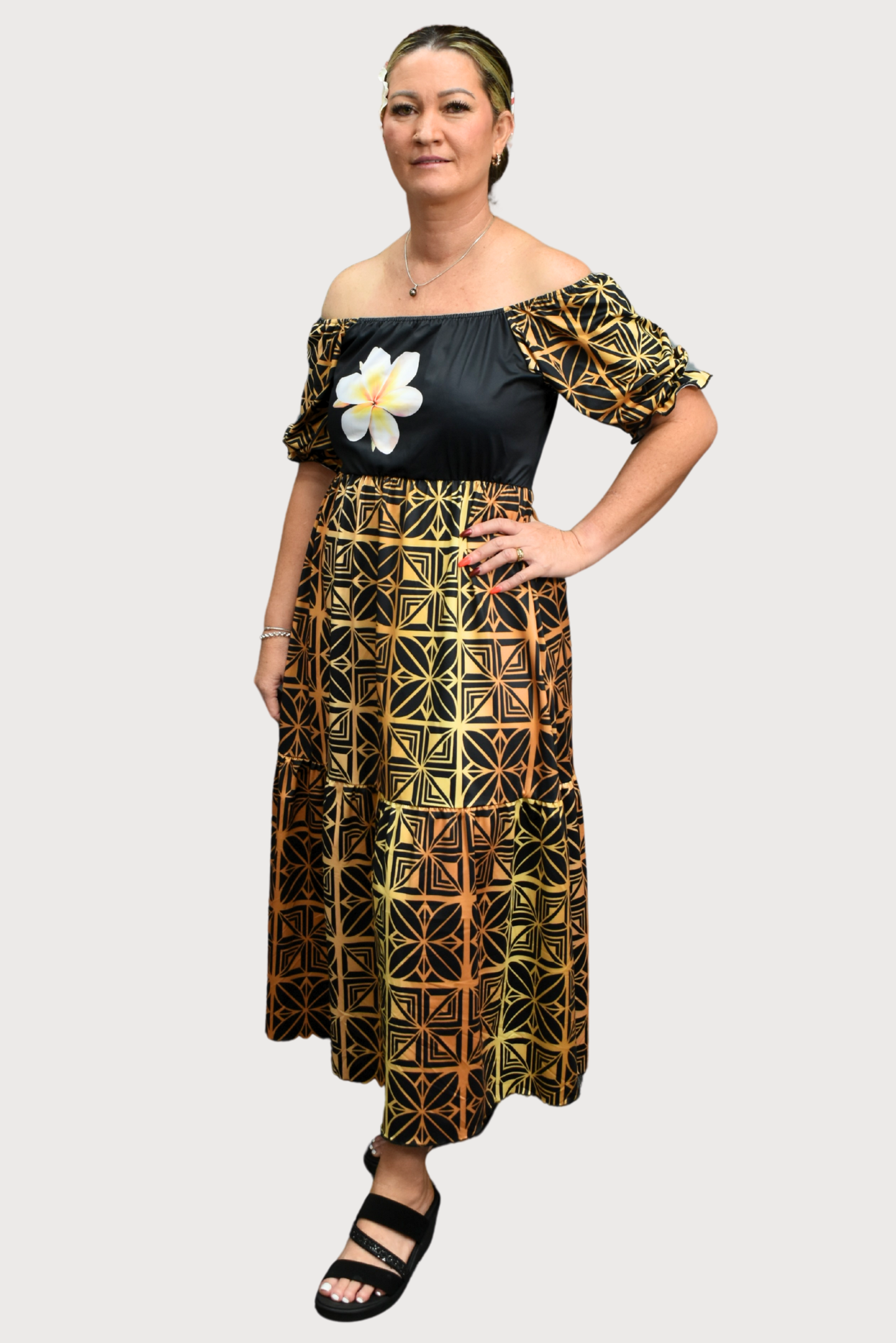 GOLD TIARE DRESS - HIGH WAIST MAXI LENGTH