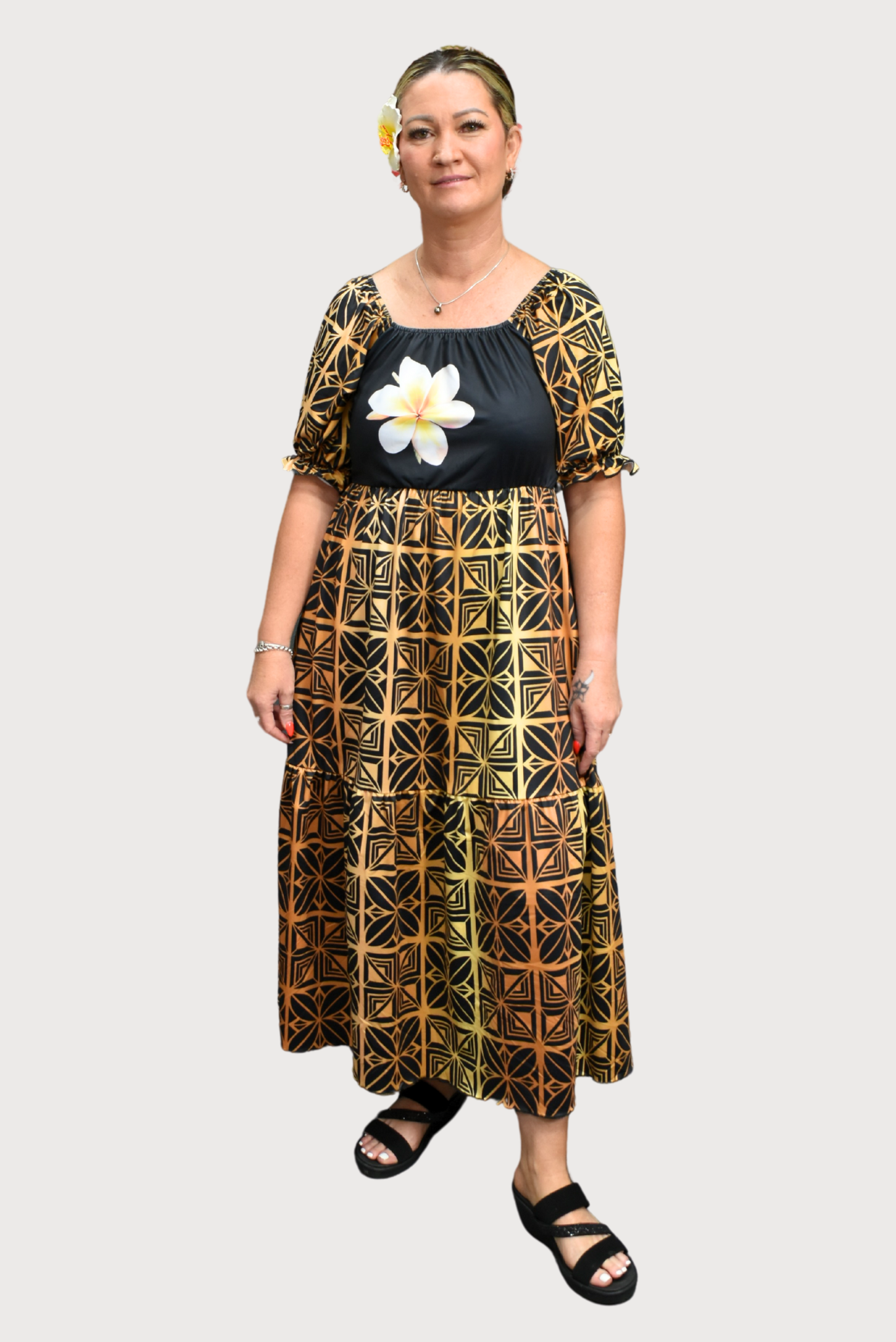GOLD TIARE DRESS - HIGH WAIST MAXI LENGTH