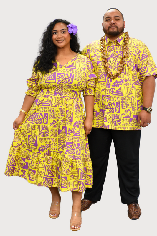 SAMUEL SHIRT - COLLARED BUTTON UP - YELLOW & PURPLE