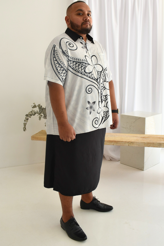 TOMASI SHIRT - COLLARED BUTTON UP SHIRT - WHITE & BLACK