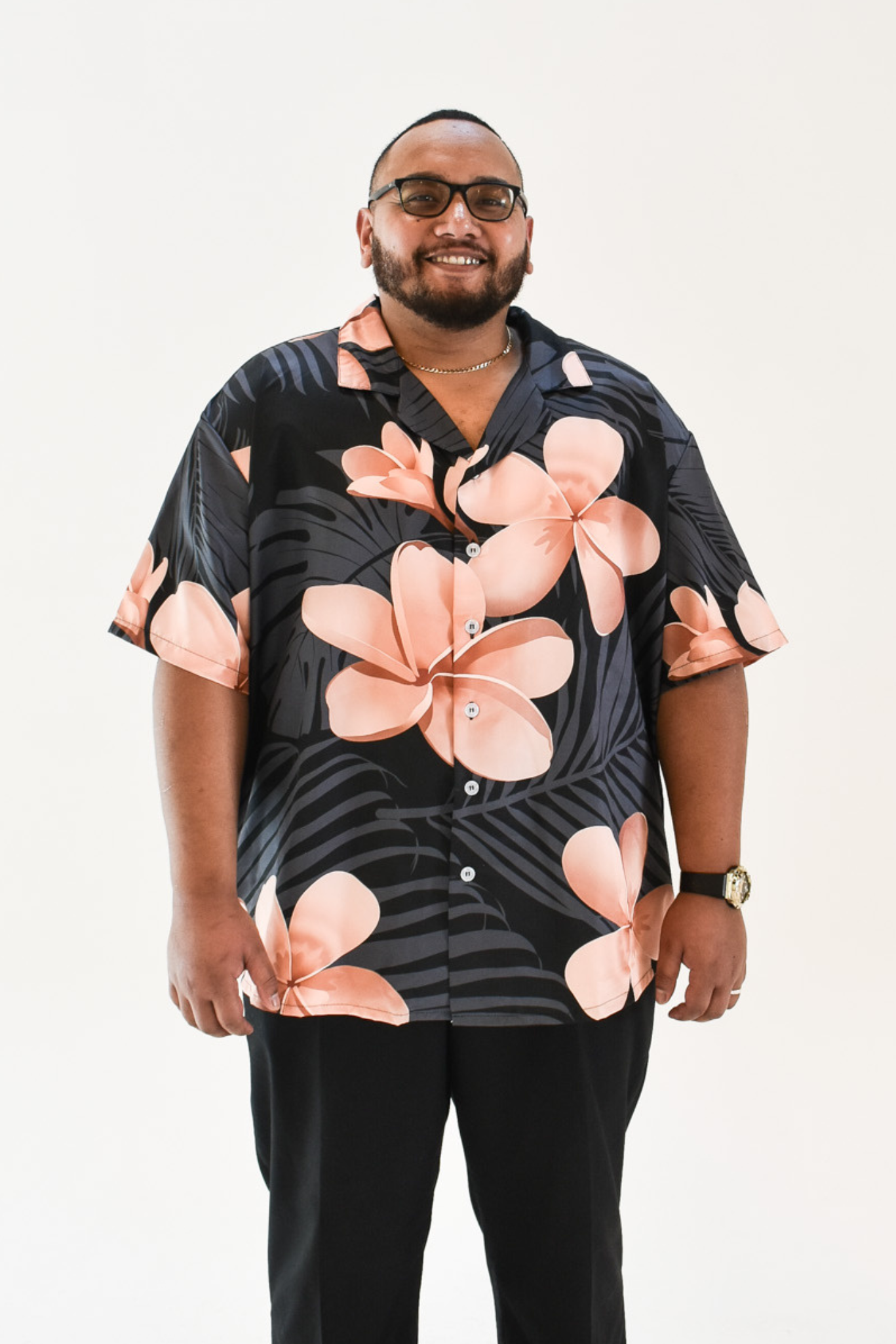 MALOSI SHIRT - COLLARED BUTTON UP SHIRT - BLACK & BROWN FLORAL PATTERN