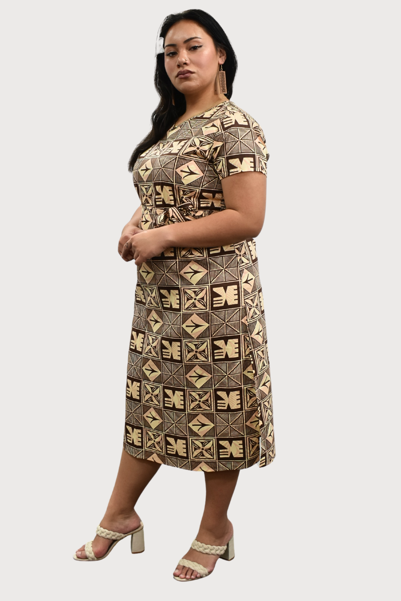 ELENA DRESS - MIDI DRESS - BEIGE & BROWN