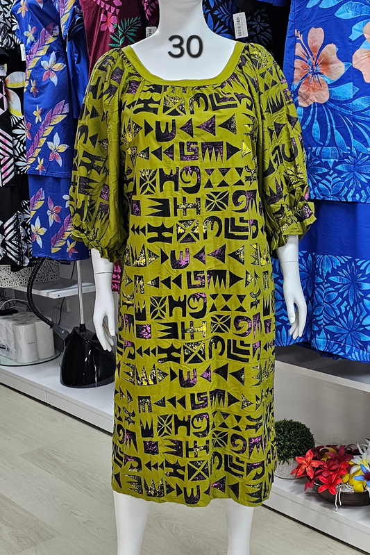GREEN LONG SLEEVE ISLAND DRESS - SIZE 30
