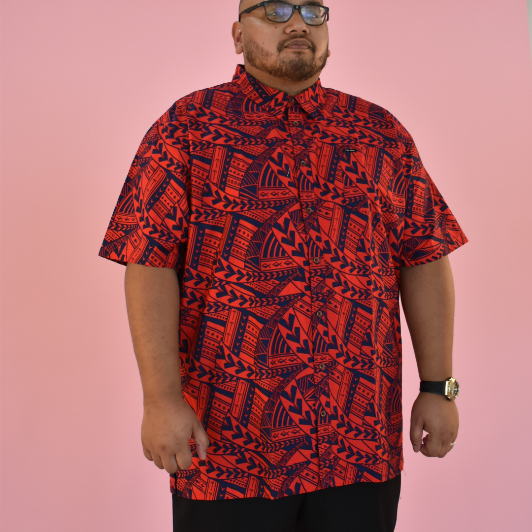 SIONE SHIRT - COLLARED BUTTON UP - RED 5XL