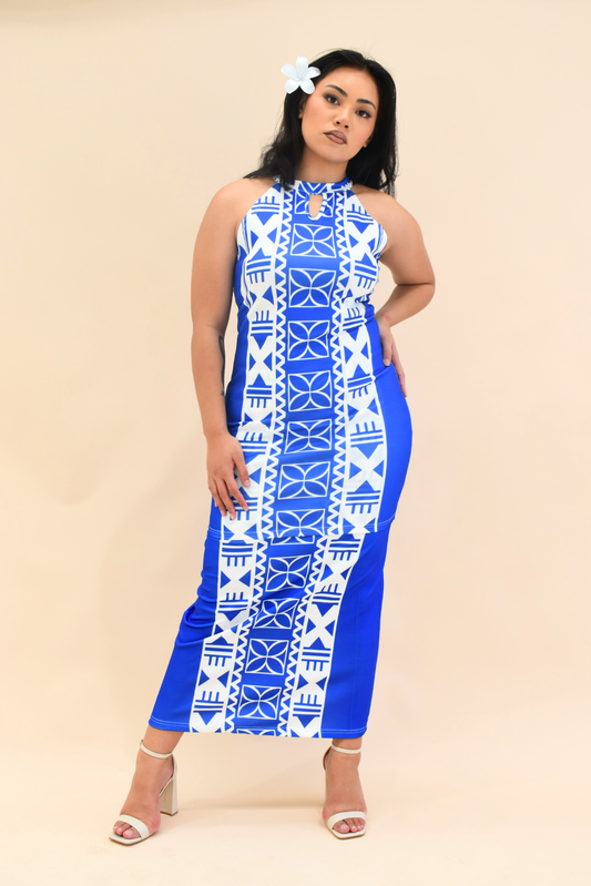 (PRE-ORDER) ELEI PULETASI  - HALTER NECK PULETASI - TWO PIECE OUTFIT - BLUE & WHITE