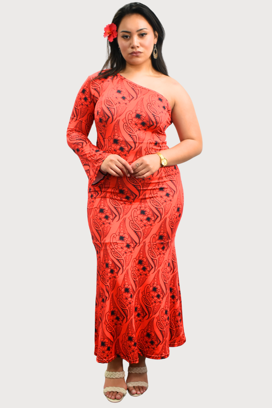 (PRE-ORDER) KIANA DRESS - ONE SLEEVE MAXI DRESS - RED