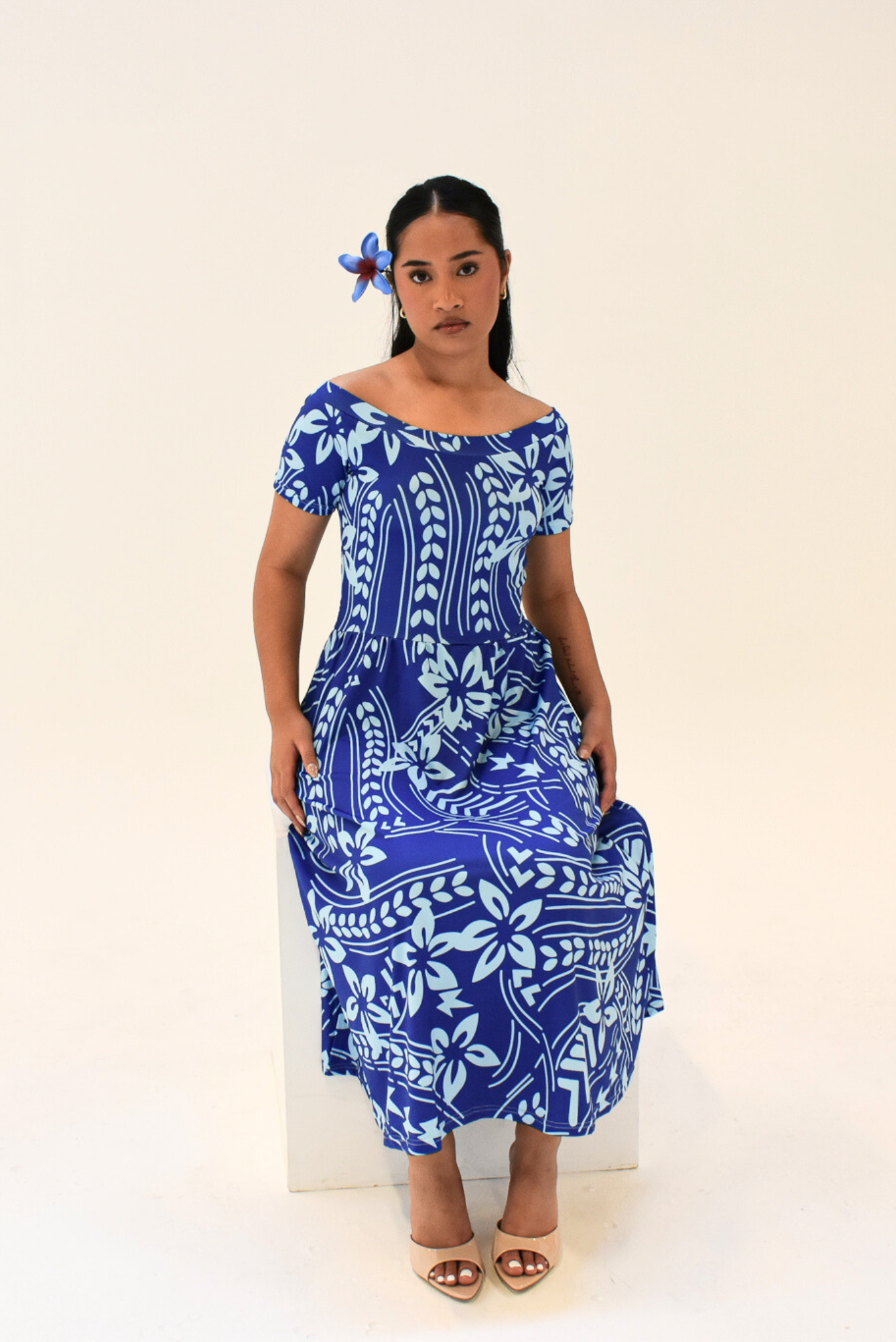 MAMANA DRESS - MIDI FLARE DRESS - BLUE