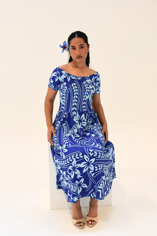MAMANA DRESS - MIDI FLARE DRESS - BLUE