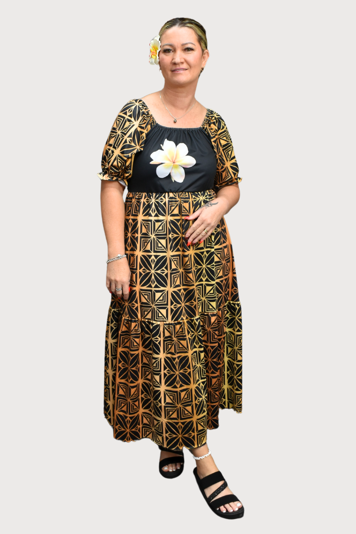 GOLD TIARE DRESS - HIGH WAIST MAXI LENGTH