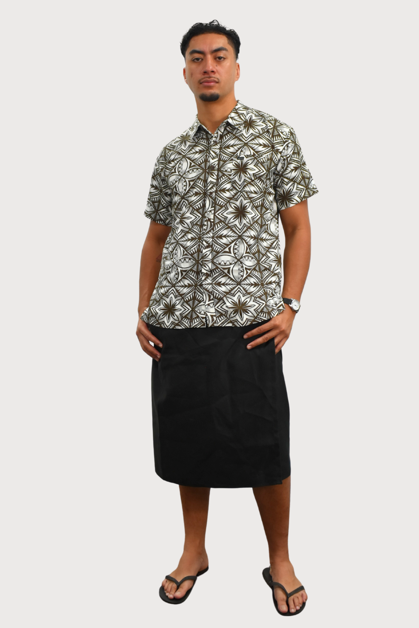 MARCUS SHIRT - COLLARED BUTTON UP - BROWN & WHITE