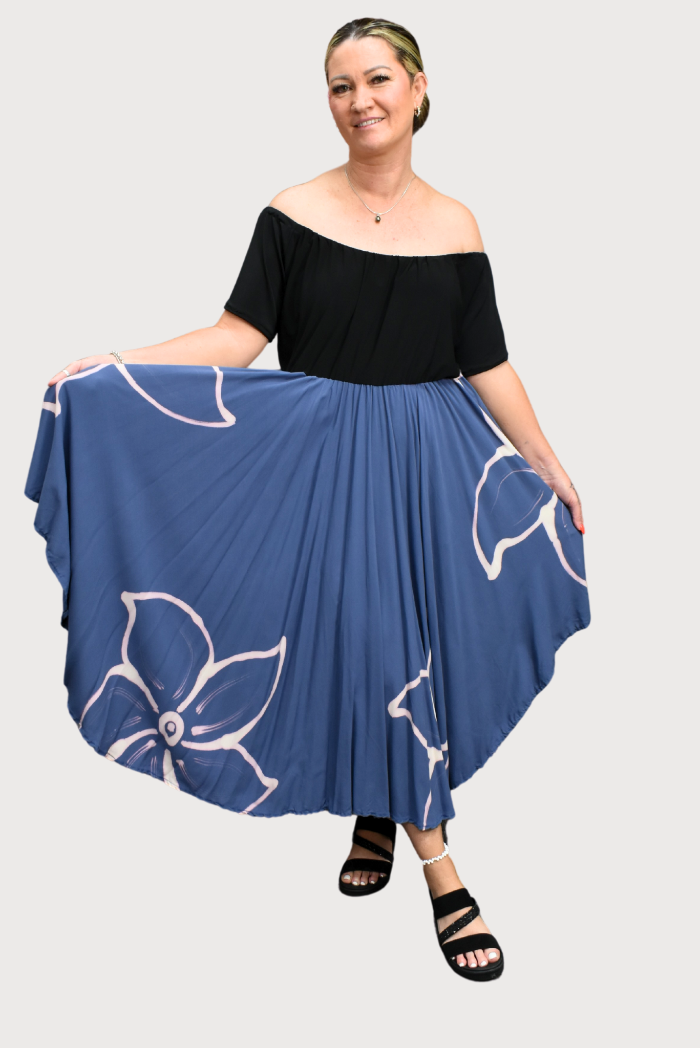 BLACK & BLUE HIGH WAISTED DRESS - SIZE 16
