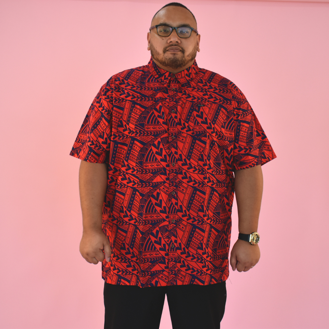 SIONE SHIRT - COLLARED BUTTON UP - RED 5XL